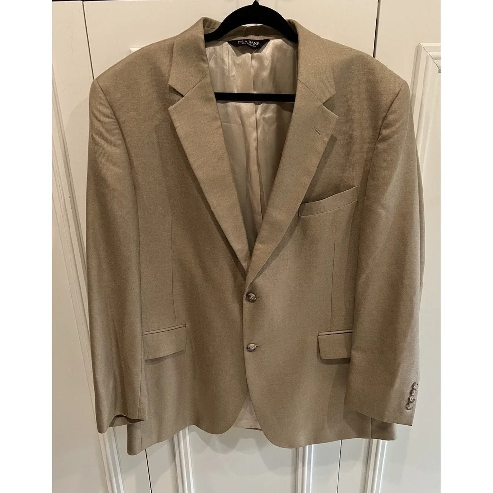 Jos A Bank Men's Tan Blazer Size 46R Two‎ Button Classic Wool Silk Blend